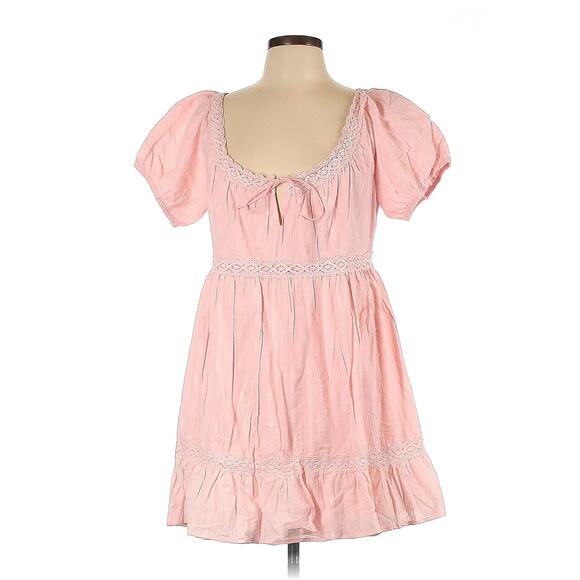 Lulus So Darling Light Pink Dotted Short Sleeve Mini Babydoll Dress XL NWT - Picture 3 of 7